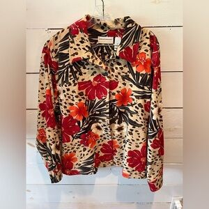 Alfred Dunner Floral Print Button-Up Shirt jacket with pockets, size 18W, EUC